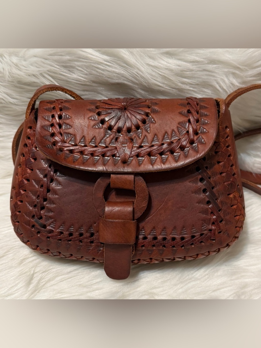 Handcrafted Brown Leather Woven Crossbody Bag